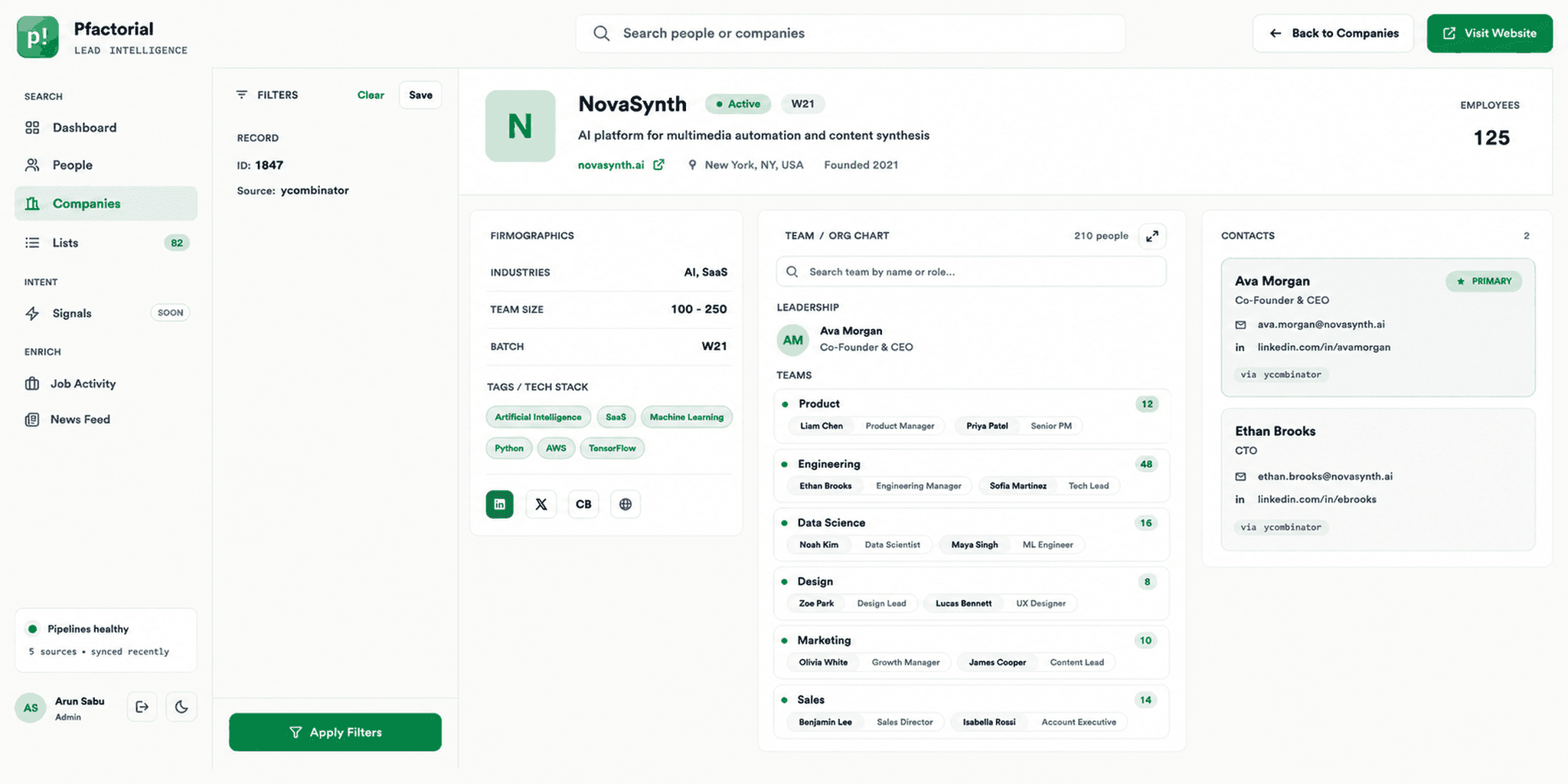company profile detail page