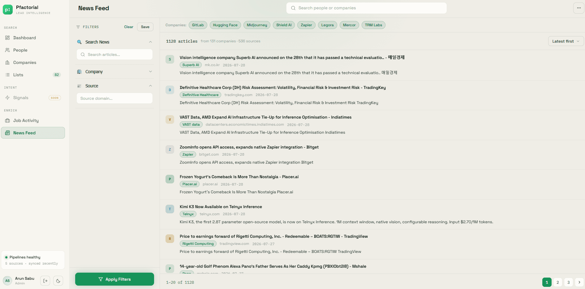 news detail page of company