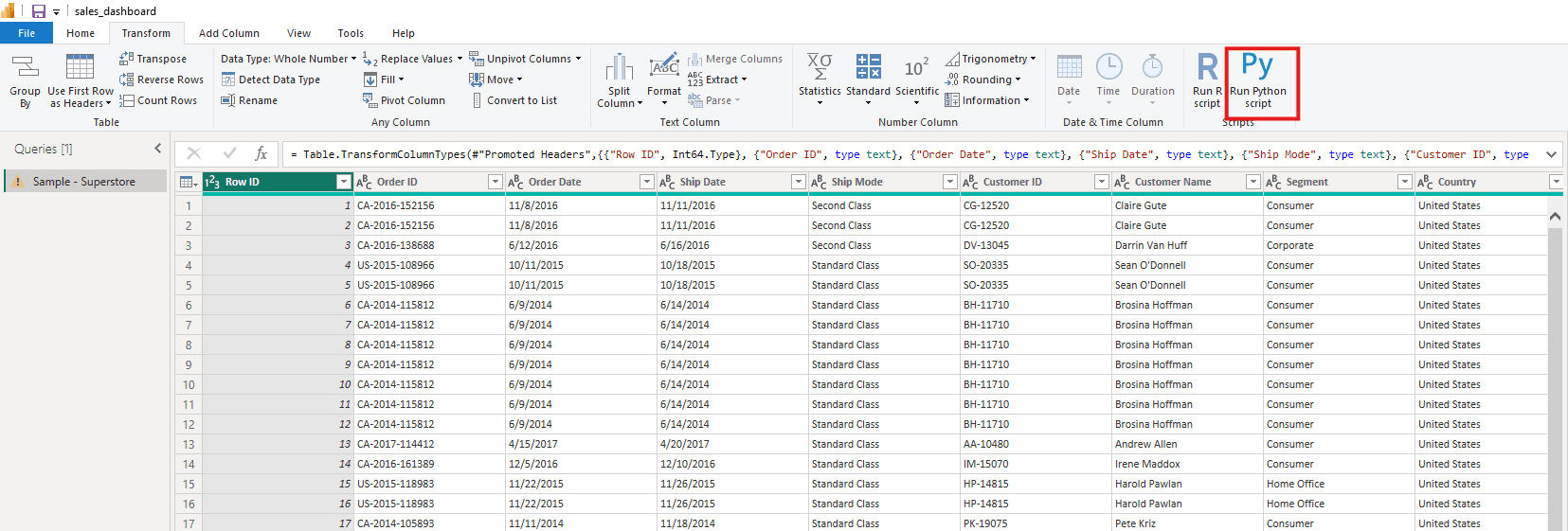 Python script in Power BI